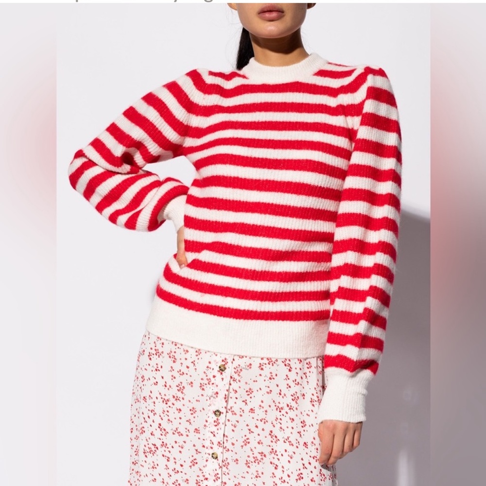 NWT Ganni Julliard Mohair Sweater Red & White Stripe SIZE S